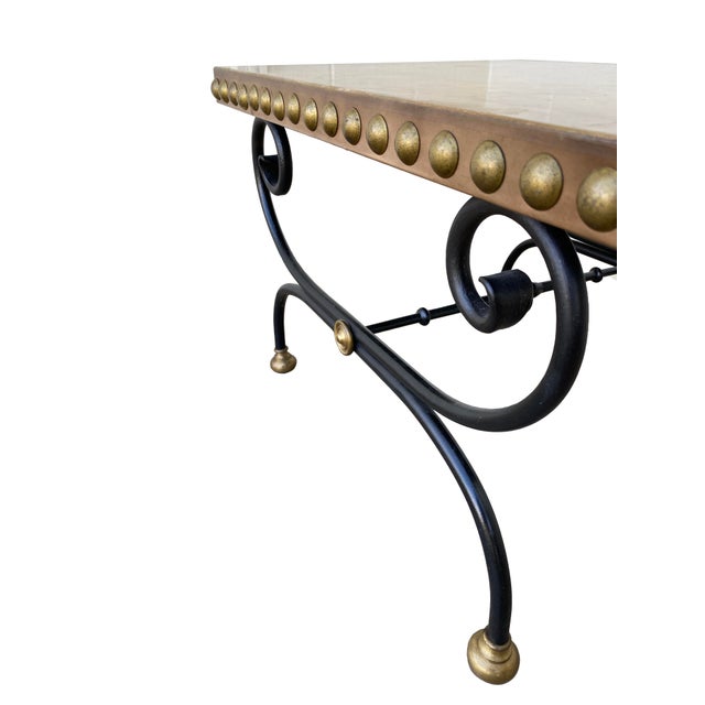 Mid 20th Century Parisian Maison Jansen-Style Hand-Forged Iron and Leather Cocktail Table For Sale - Image 5 of 8
