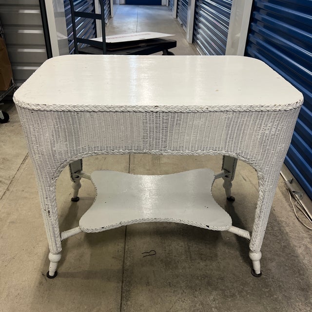Antique Victorian Painted White Wicker Library Table For Sale In Providence - Image 6 of 8