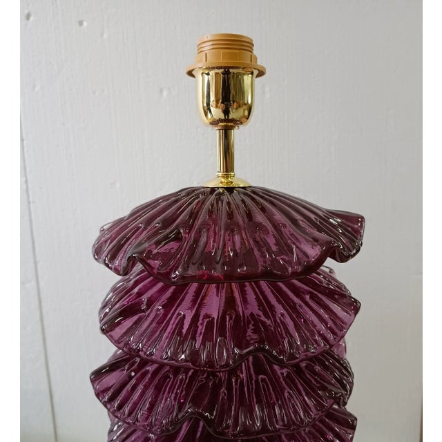 Mid-Century Modern Mid-Century Murano Round Violet Art Glass and Brass Table Lamp For Sale - Image 3 of 10
