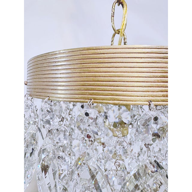 Vintage Crystal Upside Down Layer Cake Chandelier With Decorative Brass Frame For Sale In New York - Image 6 of 9