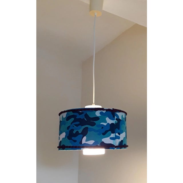 1970s Vintage Ceiling Lamp with Blue-Covered Outdoor Lampshade, 1970s For Sale - Image 5 of 6