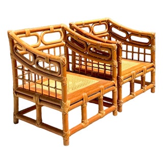Vintage Loop Rattan Lounge Chairs - A Pair For Sale