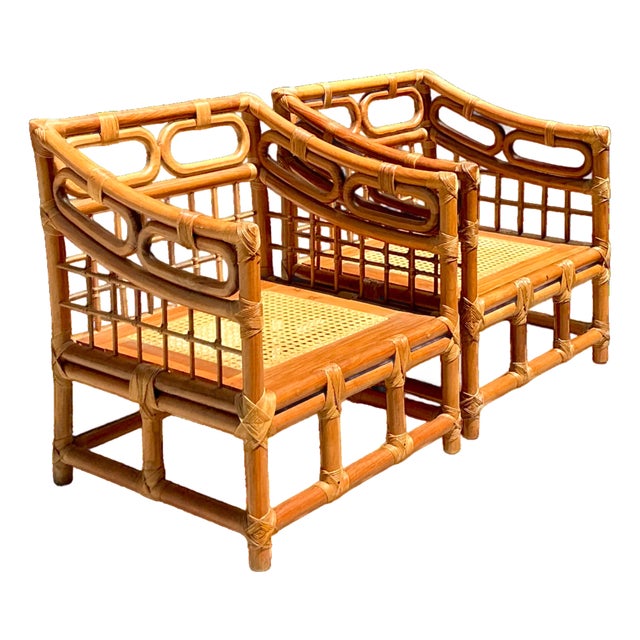 Vintage Loop Rattan Lounge Chairs - A Pair For Sale