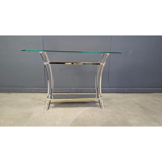 Brass and Acrylic Glass Console Table, 1970s For Sale - Image 9 of 12