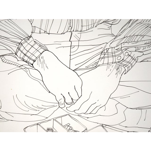 Late 20th Century Portrait of a Man in a Flannel Shirt in Ink on Paper by Shirley Pittman For Sale - Image 5 of 7