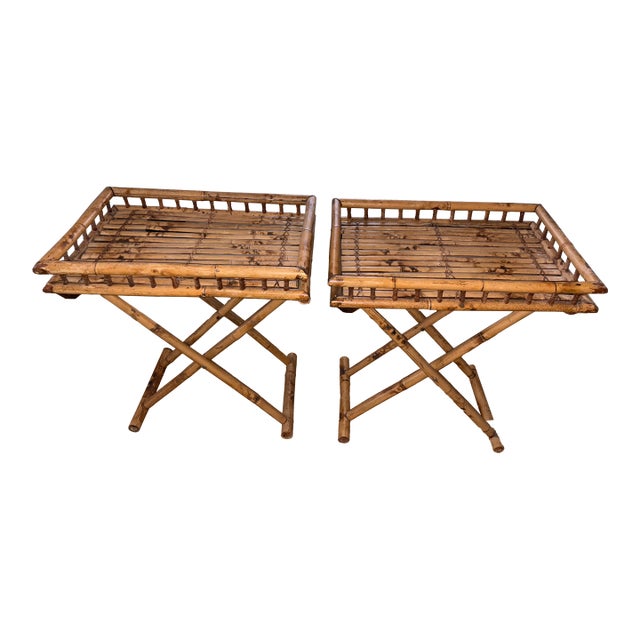 Mid 20th Century MCM Bamboo Butler Tray Tables For Sale