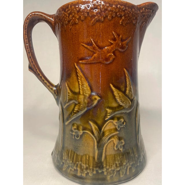 Farmhouse Vintage Fall Rustic Farmhouse Embossed Ceramic Pitcher in Rust, Green & Orange For Sale - Image 3 of 10