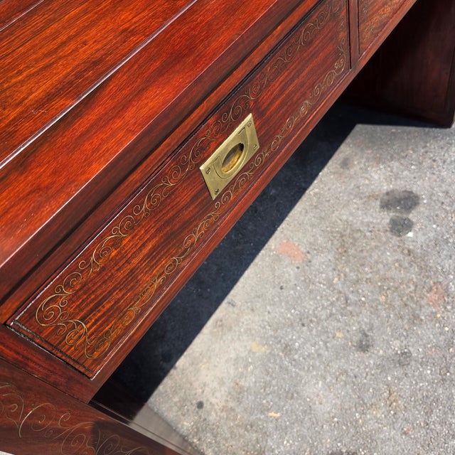 English Regency Rosewood Writing Table With Elaborate Brass Wire Inlay and Brass Corner Mounts, Circa 1830 For Sale - Image 14 of 14