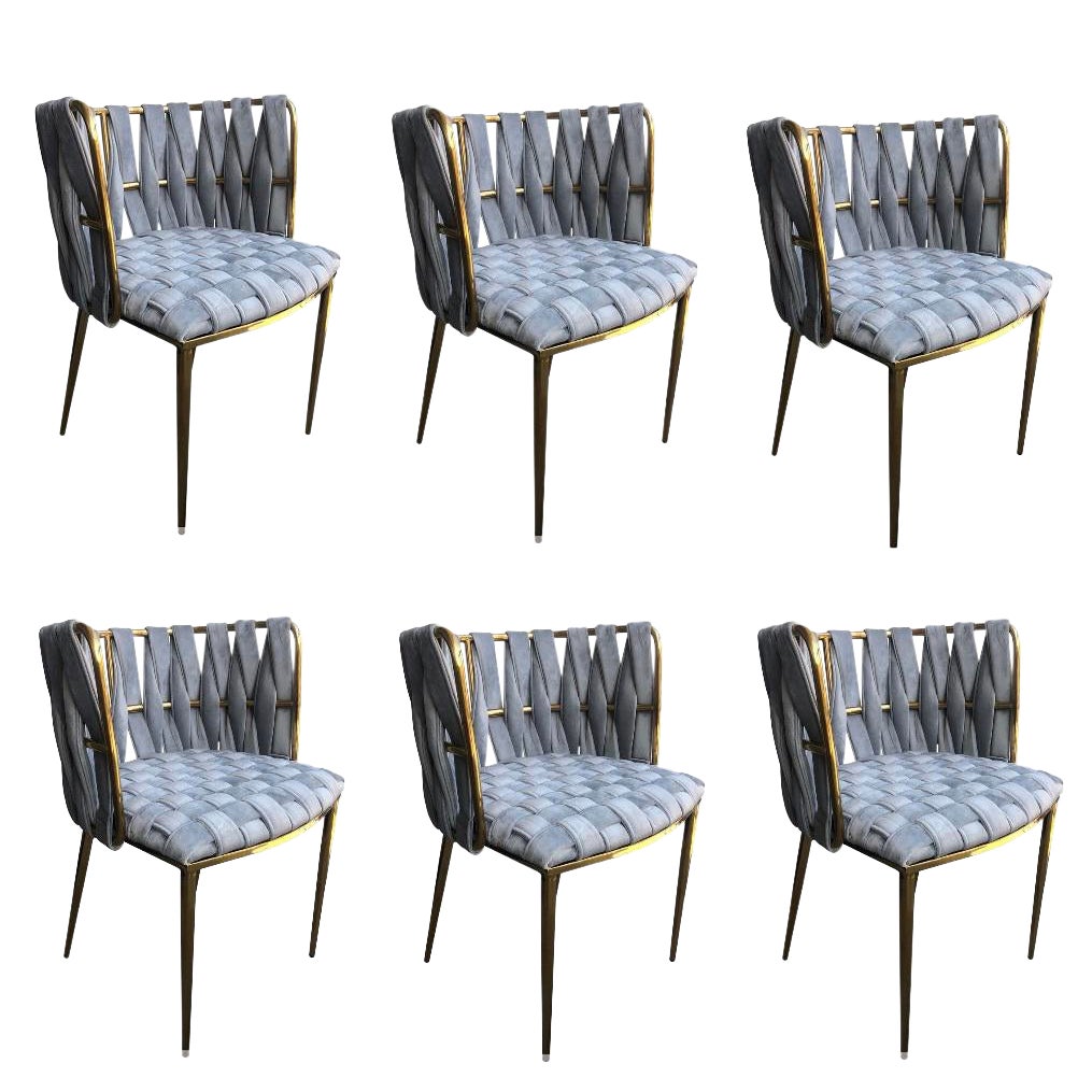 Modern Milano Velvet Gray And Gold Dining Chairs Set Of 6 Chairish