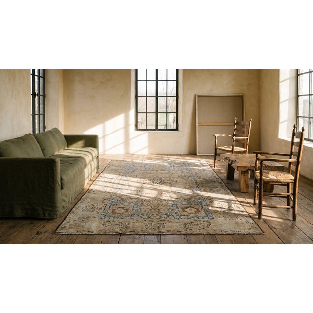Camel 1890s Tan Camel Medallion Antique s.e. Kirman Lavar Carpet 4' X 6'4" Wool Knotted Rug For Sale - Image 8 of 8