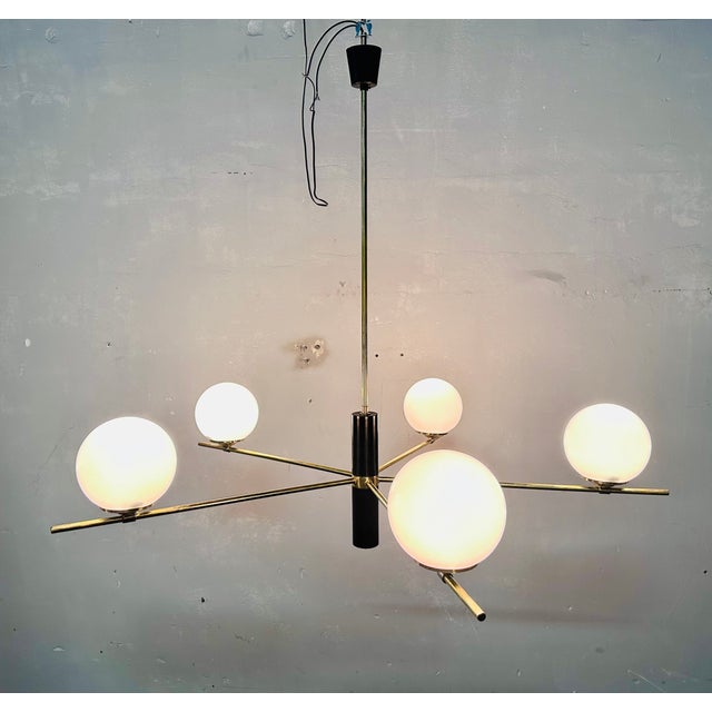 Chandelier with White Opal Spheres, 1960s For Sale - Image 5 of 12