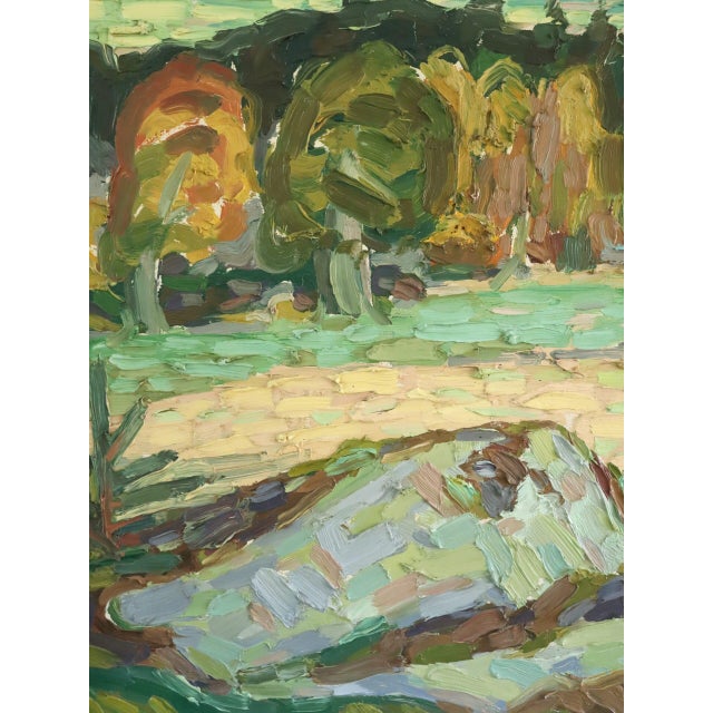 Mid-Century Modern 'Autumn Meadow' Vintage Original Landscape Oil Painting, Framed For Sale - Image 9 of 11