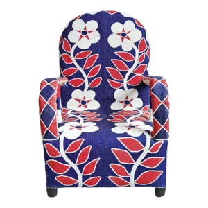 Vintage Red White & Blue Floral Yoruba Beaded Chair