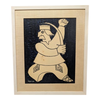 Jovan Obican, "Man With Saber" c.1965 Folk Art Painting For Sale