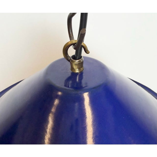 Metal Industrial Blue Enamel Factory Pendant Lamp, 1950s For Sale - Image 7 of 15
