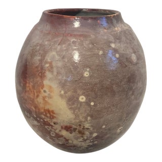 Vintage R/C Canupp North Carolina Studio Pottery Hand-Thrown Saggar Fired Globe Vase For Sale