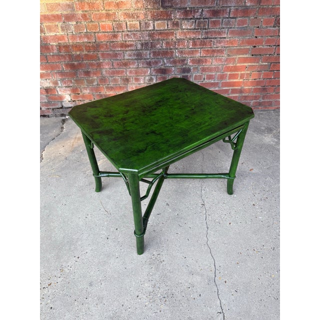 Vintage Mid Century Rattan Side Table With Deep Verdant Lacquer Finish - Newly Painted For Sale In Mobile - Image 6 of 12