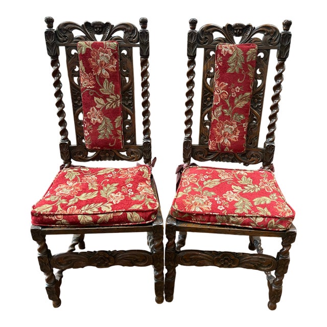 Late 19th Century Renaissance Barley Twist Fruitwood Chairs For Sale