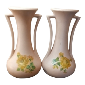 Vintage Pair of Hand-Painted Dual Handle Us Pottery Amphora Vases