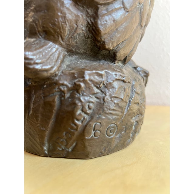 Patinated Cast Stone Owl Sculpture Signed Joseph Lorkowski Boulton For Sale In Los Angeles - Image 6 of 7