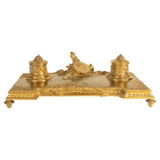 Gilded Bronze Inkwell by Albert Marionnet, 1800s For Sale - Image 9 of 9