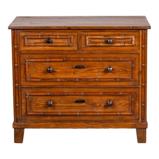 Early 20th Century English 4 Drawer Pine Chest With Bamboo Detail For Sale