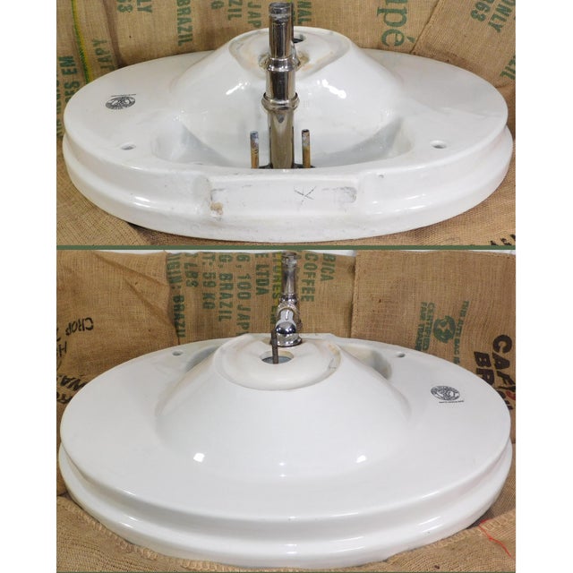 Antique 1918 Trenton Potteries Company Impervio Large Vitreous China Pedestal Sink With Rare Faucet For Sale - Image 13 of 18