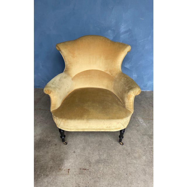 19th Century Large French Napoleon III Armchair in Gold Velvet For Sale - Image 5 of 12