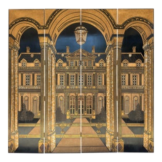 1980s Trompe l'Oeil Architectural Folly Four Panel Screen - Piero Fornasetti Homage For Sale