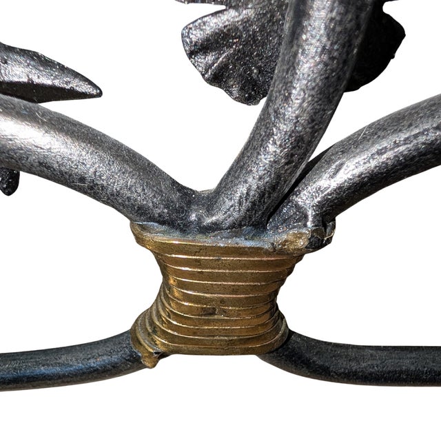 Brass Mid-20th Century Hand-Forged Wrought Iron Candelabra With Applied Cast Brass Botanical Details For Sale - Image 8 of 11