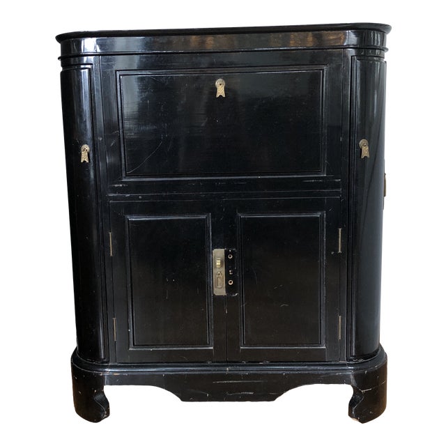 1950s Hollywood Regency Black Lacquer Bar Cabinet Chairish