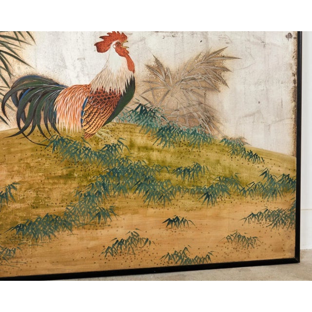 Japanese Taisho Two Panel Screen Rooster and Hen by Kocho For Sale - Image 11 of 12