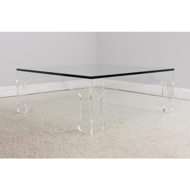 Mid Century Modern Lucite Base Glass Top Coffee Table For Sale - Image 10 of 12