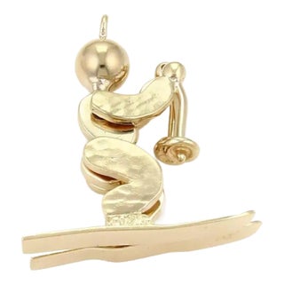 Skier Animated Figure 14k Yellow Gold Charm Pendant For Sale