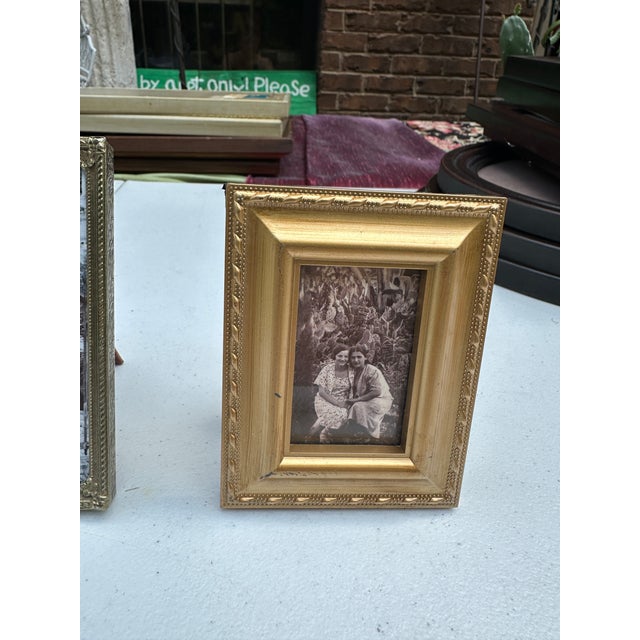Mid-Century Modern Pair of Vintage Small Gold Picture Frames With Family Photo Prints For Sale - Image 3 of 6