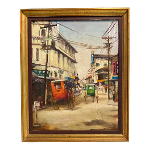 Elias Laxa Well-Listed Philippine Artist Rare 1964 Street Scene Painting