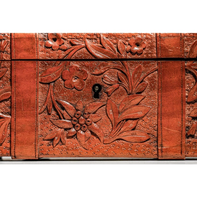 Wood Stunning Hand Carved Antique Victorian Wood Trunk Box Floral Keepsake Casket Home Decor For Sale - Image 7 of 14