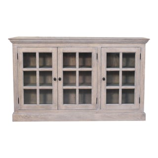Aged Mango Wood Display Cabinet With Glazed Doors For Sale