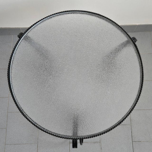 Mid-Century Modern Vintage Side Table in Black Metal and Frosted Glass, 1950s For Sale - Image 3 of 11