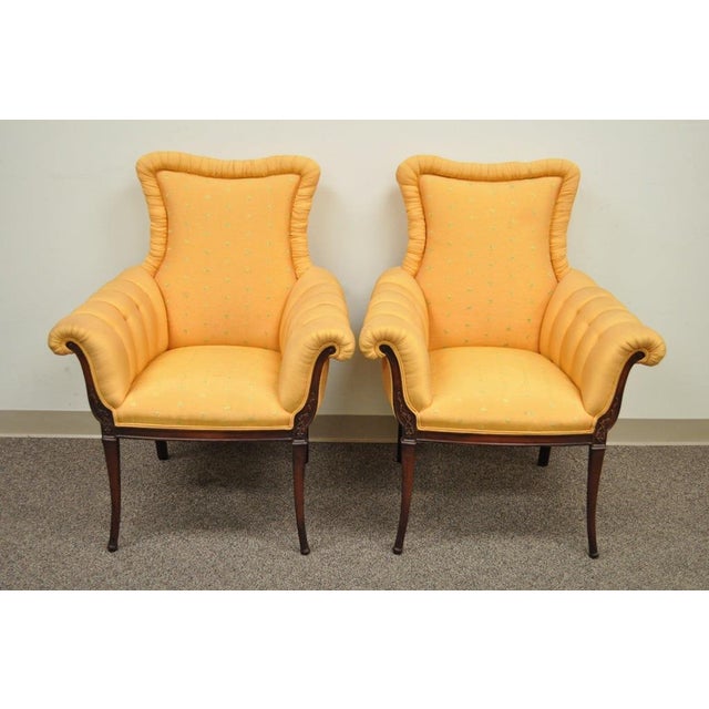 Pair of Vintage Hollywood Regency French Style Carved Fireside Lounge Arm Chairs Chairish