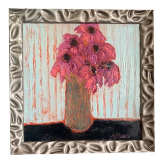 Original Contemporary Alexandra Brown Pop Abstract Floral Still Life Oil Painting Framed For Sale