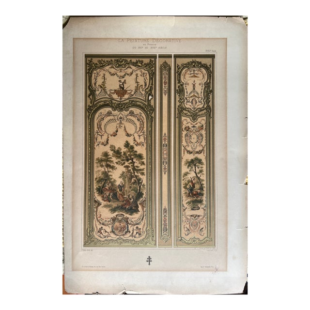 19th Century French Chromolithograph – Rococo Decorative Panel Design For Sale