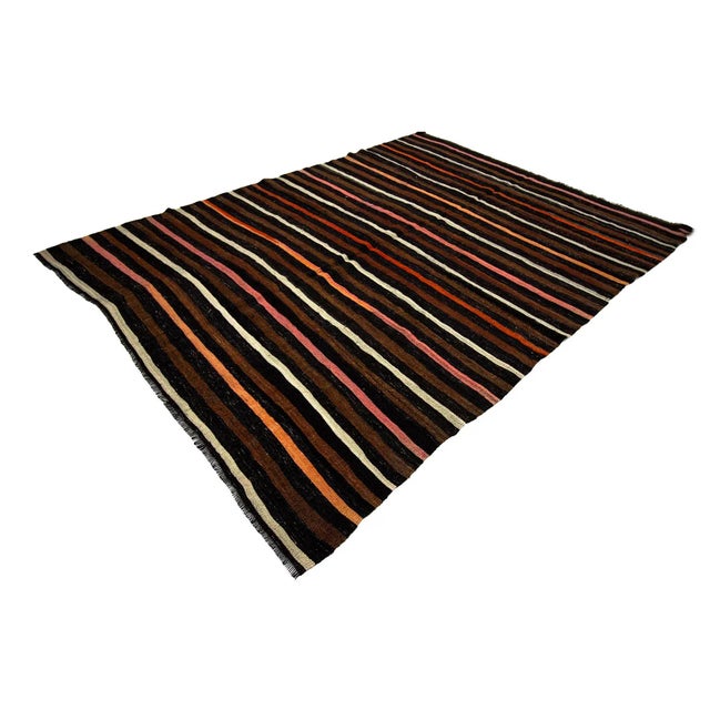 1960s Vintage Striped Goat Hair Kilim Rug- 7′4″ × 9′8″ For Sale - Image 4 of 7