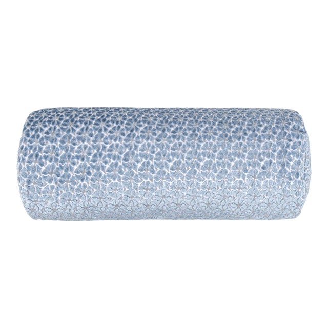 The House Of Scalamandré Petal Velvet Bolster Pillow In Cornflower For Sale