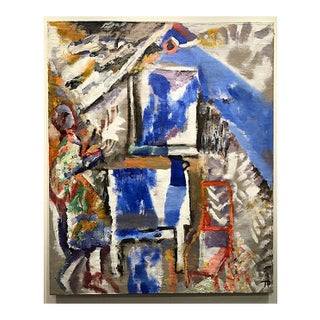 Room of Krajcer with Orange Chair, Figurative Oil on Linen, Rich Bold Colors, 2012 For Sale