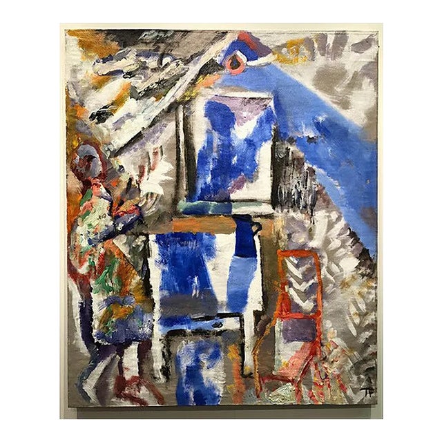 Room of Krajcer with Orange Chair, Figurative Oil on Linen, Rich Bold Colors, 2012 For Sale