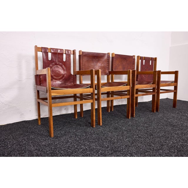 Vintage Safari Style Leather Armchairs, 1970s, Set of 4 For Sale - Image 17 of 17