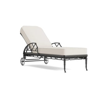 Brown Jordan Calcutta Adjustable Chaise Lounge, Textured Pewter frame with Fusion Natural fabric For Sale
