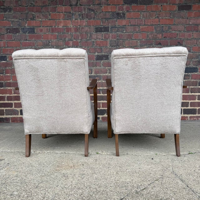 Pair of Restored European Modern Lounge Chairs in Teddy Mohair Style Fabric For Sale In Cleveland - Image 6 of 12