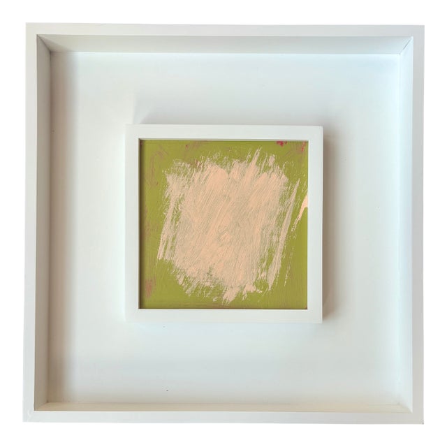 Sarah Trundle, Contemporary Abstract Framed Painting, "Enough Said: Peach on Green" For Sale